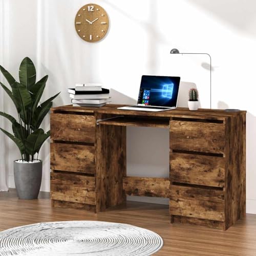 Woonisher Schreibtisch Räuchereiche 140x50x77 cm Holzwerkstoff Schreibtisch mit stauraum Regal sekretär von Woonisher