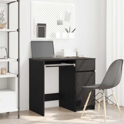 Woonisher Schreibtisch Schwarz Eichen-Optik 86x49x76 cm Holzwerkstoff Schreibtisch mit stauraum Regal sekretär von Woonisher