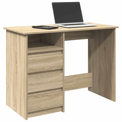Woonisher Schreibtisch Sonoma-Eiche 102x50x75 cm Holzwerkstoff Schreibtisch mit stauraum Regal sekretär von Woonisher