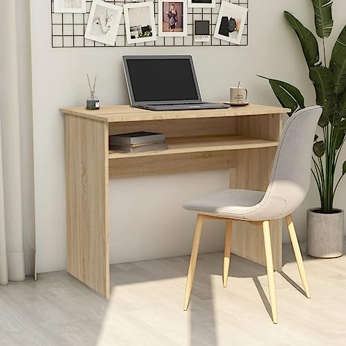 Woonisher Schreibtisch Sonoma-Eiche 90x50x74 cm Holzwerkstoff Schreibtisch mit stauraum Regal sekretär von Woonisher