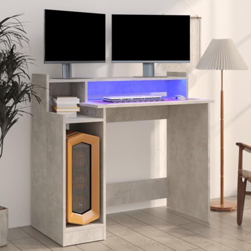 Woonisher Schreibtisch mit LEDs Betongrau 97x45x90 cm Holzwerkstoff Schreibtisch mit stauraum Regal sekretär von Woonisher