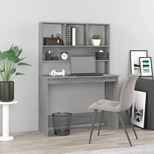 Woonisher Schreibtisch mit Regal Grau Sonoma 102x45x148 cm Holzwerkstoff Schreibtisch mit stauraum Regal sekretär von Woonisher