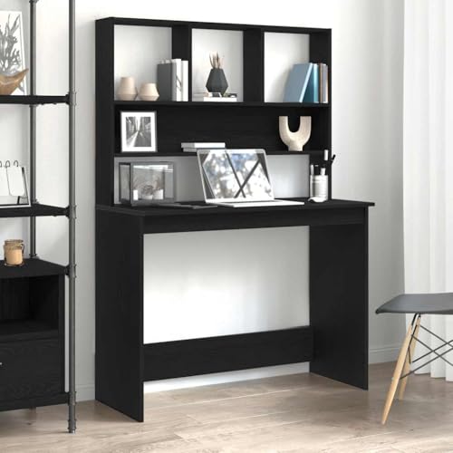 Woonisher Schreibtisch mit Regalen Schwarz Eichen-Optik 102x45x148 cm Schreibtisch mit stauraum Regal sekretär von Woonisher