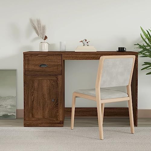 Woonisher Schreibtisch mit Schublade Braun Eichen-Optik 115x50x75 cm Schreibtisch mit stauraum Regal sekretär von Woonisher