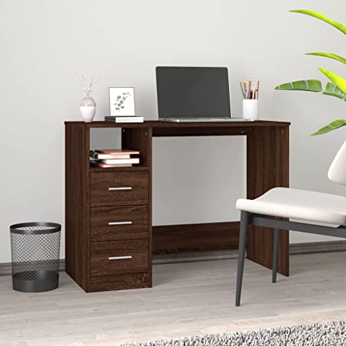 Woonisher Schreibtisch mit Schubladen Braun Eichen-Optik 102x50x76 cm Schreibtisch mit stauraum Regal sekretär Woonisher Schreibtisch mit Schubladen Braun Eichen-Optik 102x50x76 cm Schreibtisch mit stauraum Regal sekretär von Woonisher