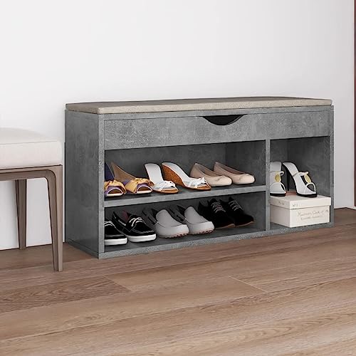 Woonisher Schuhbank mit Kissen Betongrau 104x30x49 cm Holzwerkstoff schuhregal platzsparend von Woonisher