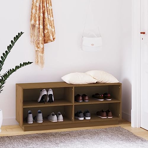Woonisher Schuhregal Honigbraun 110x34x45 cm Massivholz Kiefer schuhregal platzsparend von Woonisher
