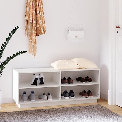 Woonisher Schuhregal Weiß 110x34x45 cm Massivholz Kiefer schuhregal platzsparend von Woonisher