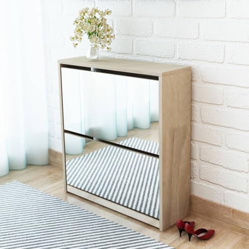 Woonisher Schuhschrank mit 2 Fächern Spiegel Eiche-Optik 63x17x67 cm schuhregal platzsparend Woonisher Schuhschrank mit 2 Fächern Spiegel Eiche-Optik 63x17x67 cm schuhregal platzsparend von Woonisher