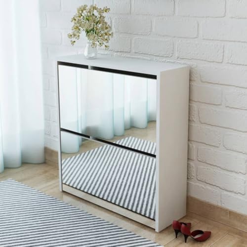 Woonisher Schuhschrank mit 2 Fächern Spiegel Weiß 63x17x67 cm schuhregal platzsparend Woonisher Schuhschrank mit 2 Fächern Spiegel Weiß 63x17x67 cm schuhregal platzsparend von Woonisher