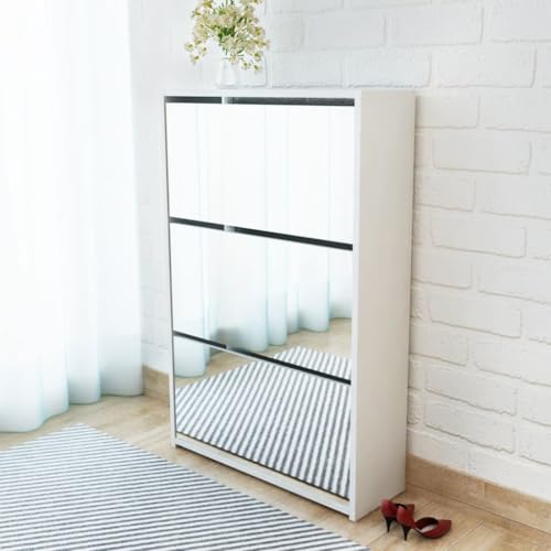 Woonisher Schuhschrank mit 3 Fächern Spiegel Weiß 63x17x102,5 cm schuhregal platzsparend Woonisher Schuhschrank mit 3 Fächern Spiegel Weiß 63x17x102,5 cm schuhregal platzsparend von Woonisher