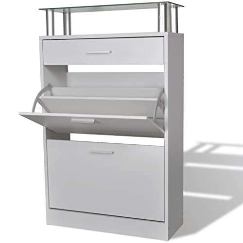 Woonisher Schuhschrank mit Schubfach und oberem Glasregal Holz Weiß schuhregal platzsparend Woonisher Schuhschrank mit Schubfach und oberem Glasregal Holz Weiß schuhregal platzsparend von Woonisher
