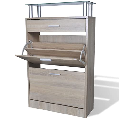 Woonisher Schuhschrank mit Schubfach & oberes Glasregal Holz Eichenoptik schuhregal platzsparend Woonisher Schuhschrank mit Schubfach & oberes Glasregal Holz Eichenoptik schuhregal platzsparend von Woonisher