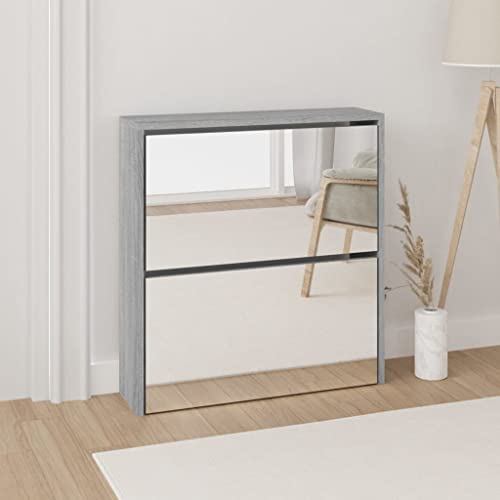 Woonisher Schuhschrank mit Spiegel 2 Fächer Grau Sonoma 63x17x67 cm schuhregal platzsparend Woonisher Schuhschrank mit Spiegel 2 Fächer Grau Sonoma 63x17x67 cm schuhregal platzsparend von Woonisher