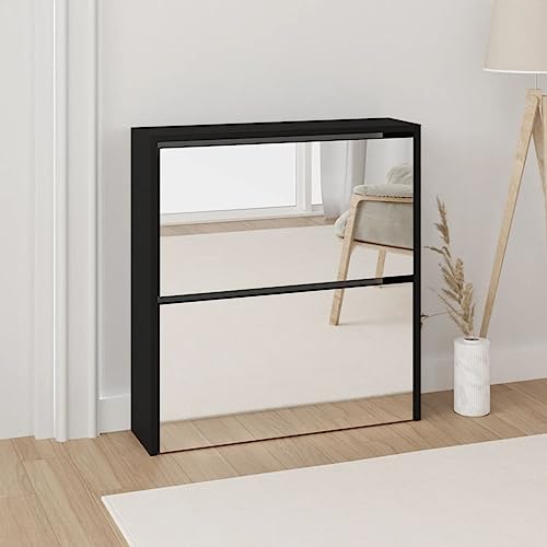 Woonisher Schuhschrank mit Spiegel 2 Fächer Schwarz 63x17x67 cm schuhregal platzsparend Woonisher Schuhschrank mit Spiegel 2 Fächer Schwarz 63x17x67 cm schuhregal platzsparend von Woonisher