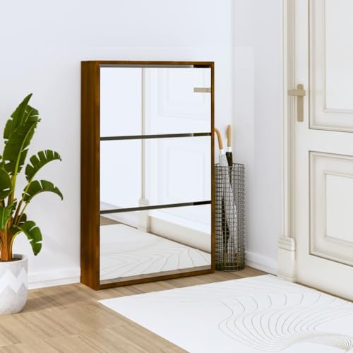 Woonisher Schuhschrank mit Spiegel 3 Fächer Braun Eichen-Optik schuhregal platzsparend Woonisher Schuhschrank mit Spiegel 3 Fächer Braun Eichen-Optik schuhregal platzsparend von Woonisher