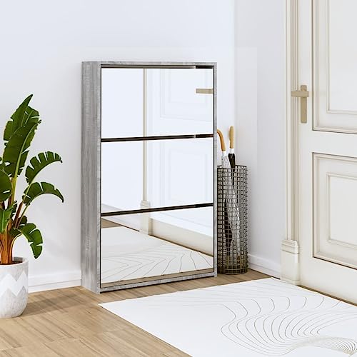 Woonisher Schuhschrank mit Spiegel 3 Fächer Grau Sonoma 63x17x102,5 cm schuhregal platzsparend Woonisher Schuhschrank mit Spiegel 3 Fächer Grau Sonoma 63x17x102,5 cm schuhregal platzsparend von Woonisher