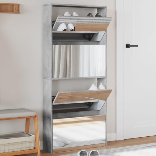 Woonisher Schuhschrank mit Spiegel 4 Fächer Betongrau 63x17x134 cm schuhregal platzsparend Woonisher Schuhschrank mit Spiegel 4 Fächer Betongrau 63x17x134 cm schuhregal platzsparend von Woonisher