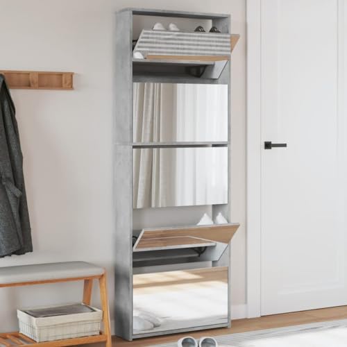 Woonisher Schuhschrank mit Spiegel 5 Fächer Betongrau 63x17x169,5 cm schuhregal platzsparend Woonisher Schuhschrank mit Spiegel 5 Fächer Betongrau 63x17x169,5 cm schuhregal platzsparend von Woonisher