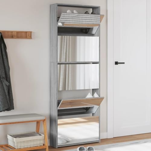 Woonisher Schuhschrank mit Spiegel 5 Fächer Grau Sonoma 63x17x169,5 cm schuhregal platzsparend Woonisher Schuhschrank mit Spiegel 5 Fächer Grau Sonoma 63x17x169,5 cm schuhregal platzsparend von Woonisher