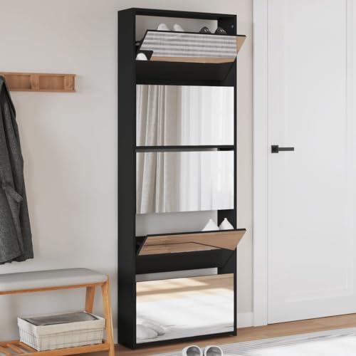Woonisher Schuhschrank mit Spiegel 5 Fächer Schwarz 63x17x169,5 cm schuhregal platzsparend Woonisher Schuhschrank mit Spiegel 5 Fächer Schwarz 63x17x169,5 cm schuhregal platzsparend von Woonisher