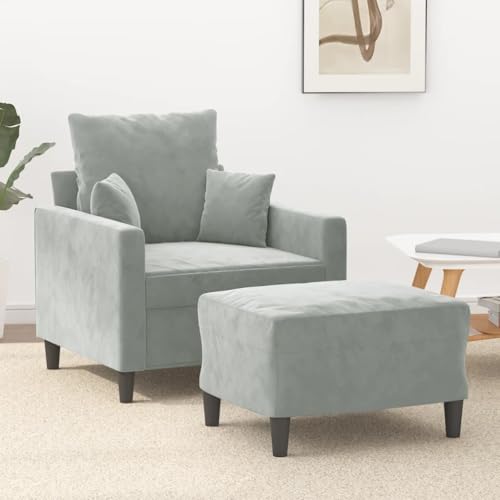 Woonisher Sessel mit Hocker Hellgrau 60 cm Samt von Woonisher