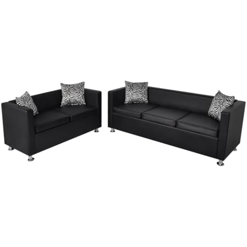 Woonisher Sofa-Set Kunstleder 3-Sitzer und 2-Sitzer Schwarz von Woonisher