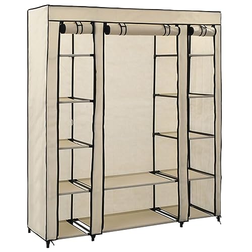 Woonisher Stoffschrank mit Fächern Kleiderstangen Creme 150x45x176cm schuhregal platzsparend von Woonisher