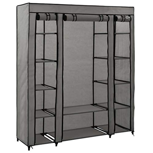 Woonisher Stoffschrank mit Fächern Kleiderstangen Grau 150x45x176cm schuhregal platzsparend von Woonisher