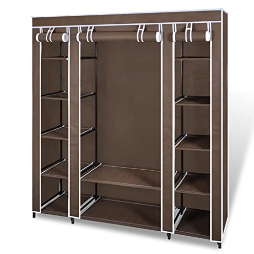 Woonisher Stoffschrank mit Fächern und Stangen 45×150×176 cm Braun schuhregal platzsparend von Woonisher