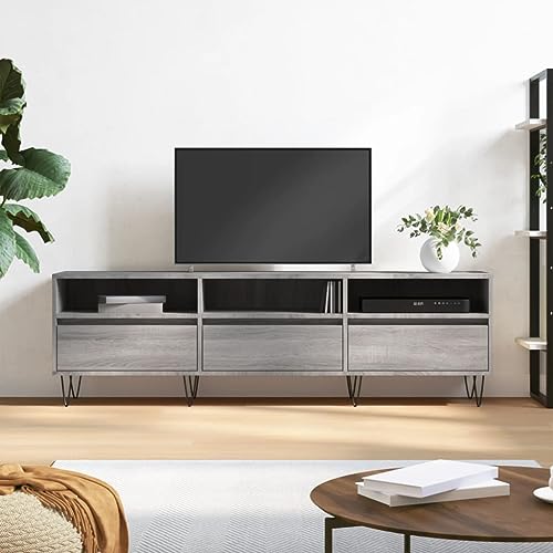 Woonisher TV-Schrank Grau Sonoma 150x30x44,5 cm Holzwerkstoff tv Schrank Sideboard fernsehschrank von Woonisher