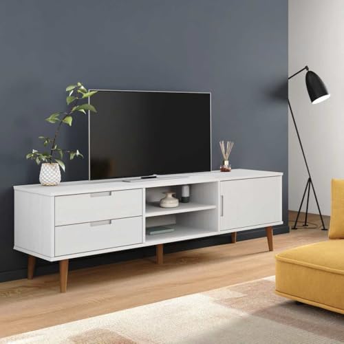 Woonisher TV-Schrank Weiß 158x40x49 cm Massivholz Kiefer tv Schrank Sideboard fernsehschrank von Woonisher