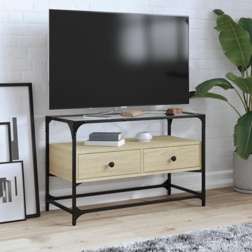 Woonisher TV-Schrank mit Glasplatte Sonoma-Eiche 80x35x51cm Holzwerkstoff tv Schrank Sideboard fernsehschrank Woonisher TV-Schrank mit Glasplatte Sonoma-Eiche 80x35x51cm Holzwerkstoff tv Schrank Sideboard fernsehschrank von Woonisher