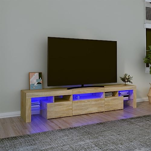 Woonisher TV-Schrank mit LED-Leuchten Sonoma-Eiche 200x36,5x40 cm tv Schrank Sideboard fernsehschrank von Woonisher