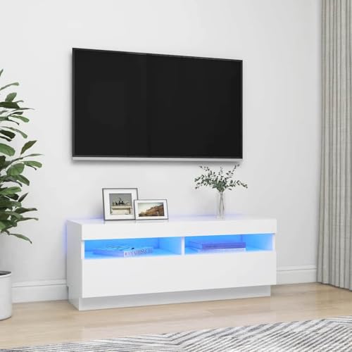 Woonisher TV-Schrank mit LED-Leuchten Weiß 100x35x40 cm tv Schrank Sideboard fernsehschrank von Woonisher