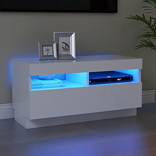 Woonisher TV-Schrank mit LED-Leuchten Weiß 80x35x40 cm tv Schrank Sideboard fernsehschrank von Woonisher