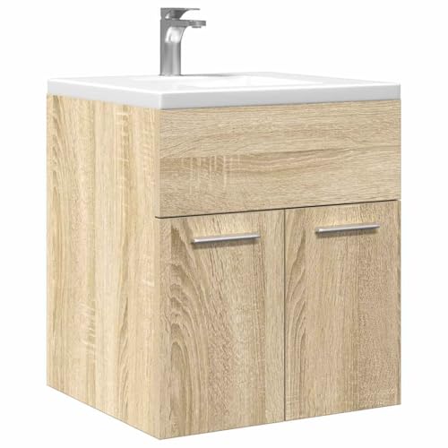 Woonisher Waschbeckenschrank Sonoma-Eiche 41x38,5x46 cm Holzwerkstoff badmöbel Set mit spiegelschrank von Woonisher