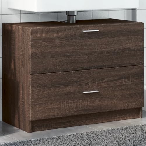 Woonisher Waschbeckenunterschrank Braun Eichen-Optik 78x37x59 cm badmöbel Set mit spiegelschrank von Woonisher