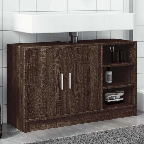 Woonisher Waschbeckenunterschrank Braun Eichen-Optik 90x29x55 cm badmöbel Set mit spiegelschrank von Woonisher