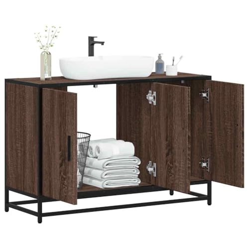 Woonisher Waschbeckenunterschrank Braun Eichen-Optik 90x33x60 cm badmöbel Set mit spiegelschrank von Woonisher
