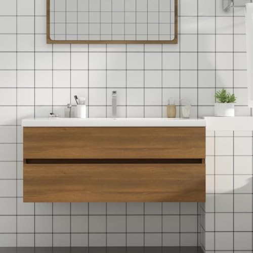 Woonisher Waschbeckenunterschrank Eiche-Optik 100x38,5x45cm Holzwerkstoff badmöbel Set mit spiegelschrank von Woonisher