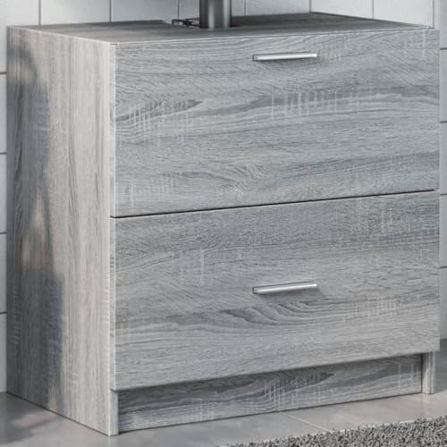Woonisher Waschbeckenunterschrank Grau Sonoma 59x37x59 cm Holzwerkstoff badmöbel Set mit spiegelschrank von Woonisher