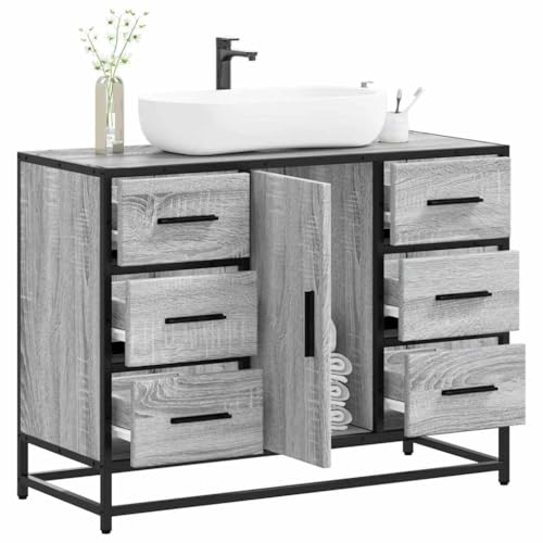 Woonisher Waschbeckenunterschrank Grau Sonoma 80x33x60 cm Holzwerkstoff badmöbel Set mit spiegelschrank von Woonisher