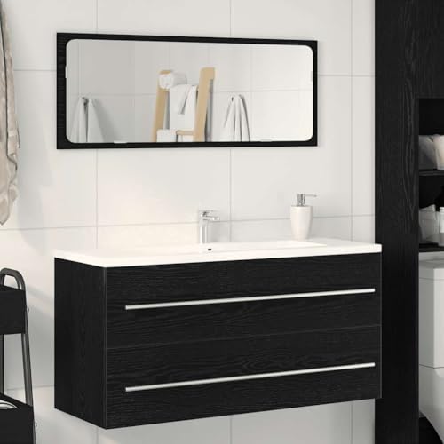 Woonisher Waschbeckenunterschrank Schwarz Eichen-Optik 100x38,5x48 cm badmöbel Set mit spiegelschrank von Woonisher