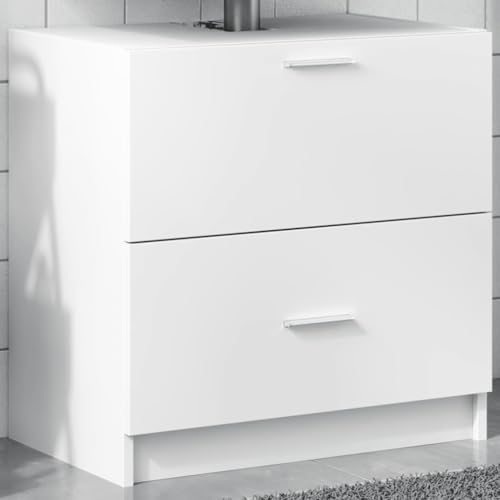 Woonisher Waschbeckenunterschrank Weiß 59x37x59 cm Holzwerkstoff badmöbel Set mit spiegelschrank von Woonisher