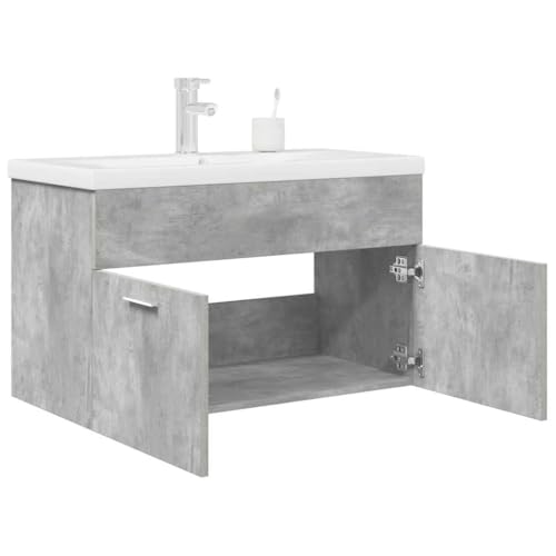 Woonisher Waschbeckenunterschrank mit Einbaubecken Wasserhahn Betongrau badmöbel Set mit spiegelschrank Woonisher Waschbeckenunterschrank mit Einbaubecken Wasserhahn Betongrau badmöbel Set mit spiegelschrank von Woonisher