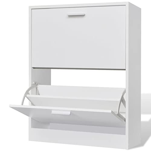 Woonisher Weißer Holz-Schuhschrank mit 2 Schuhkippern schuhregal platzsparend Woonisher Weißer Holz-Schuhschrank mit 2 Schuhkippern schuhregal platzsparend von Woonisher