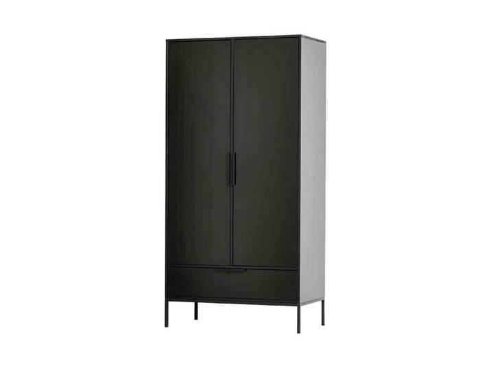 WOOOD Kleiderschrank Adam Türen / Schublade, schwarz, Schwarz von Woood