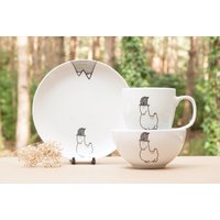 Bergziege Set - Mix&match Tasse + Schale Teller Handdekoriert Ausgefallenes Wildtier Geschirr Wald Geschenk Cartoon Kinder Küche von WooodlandFactory