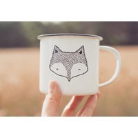 Fuchs Emaille Camping Becher - Handbemalt Tasse Wild Tier Lustig Niedlich Natur Wald Tiere Sommer Geschenk von WooodlandFactory